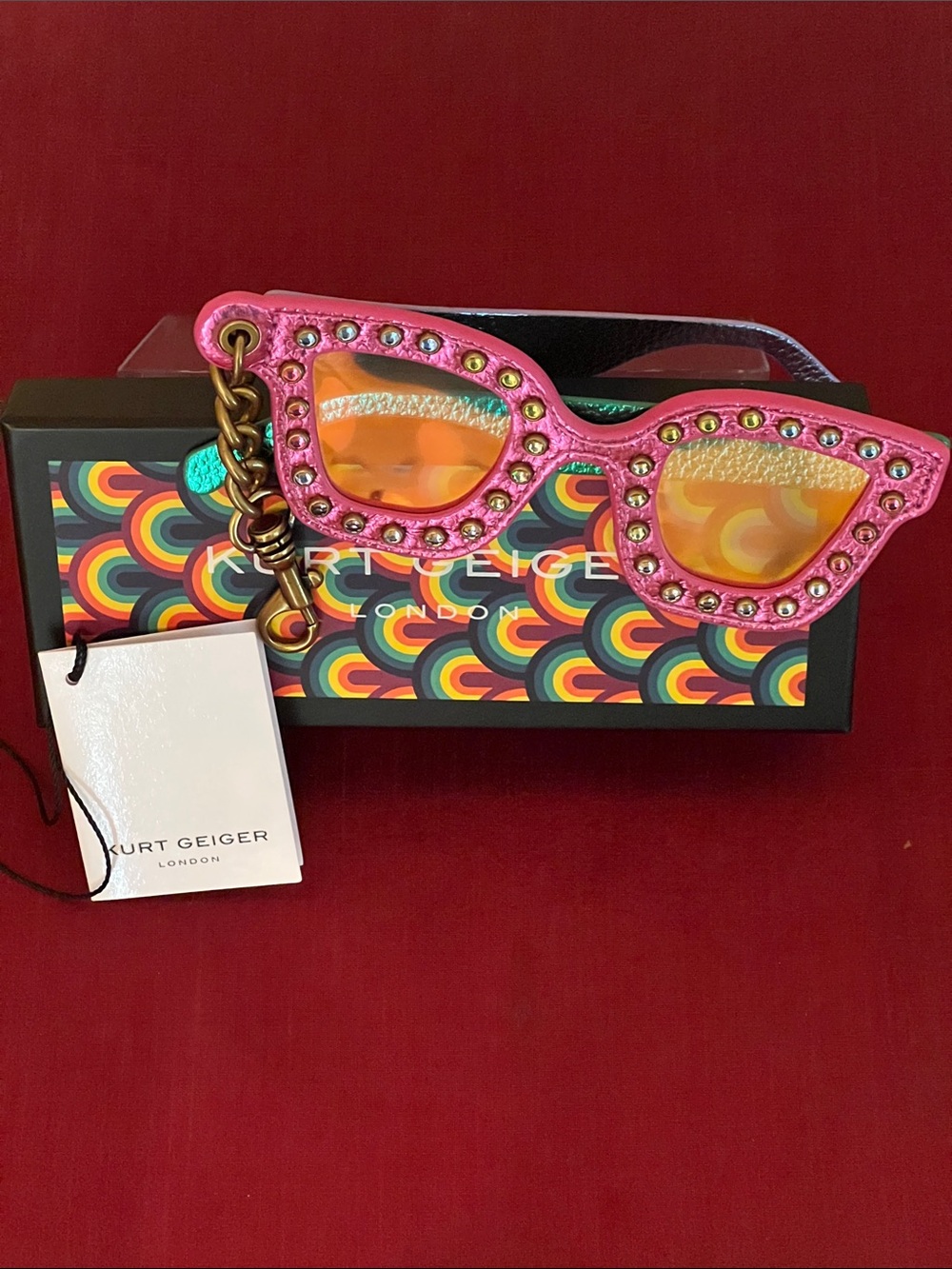 Kurt Geiger Pink Crystal Cat-Eye Sunglasses Bag Charm